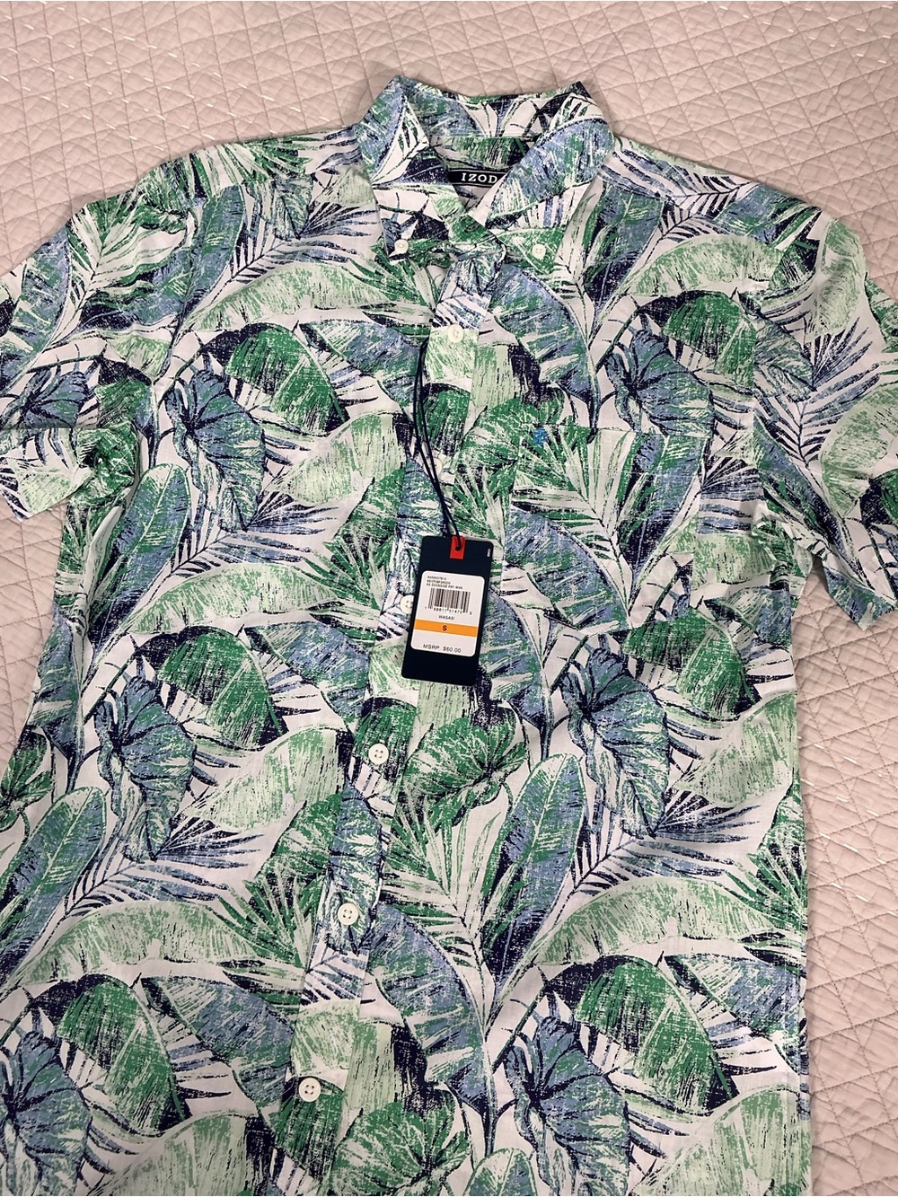 NWT Izod Saltwater Dockside Tropical Palm Leaf Men’s Button Down Shirt Size S